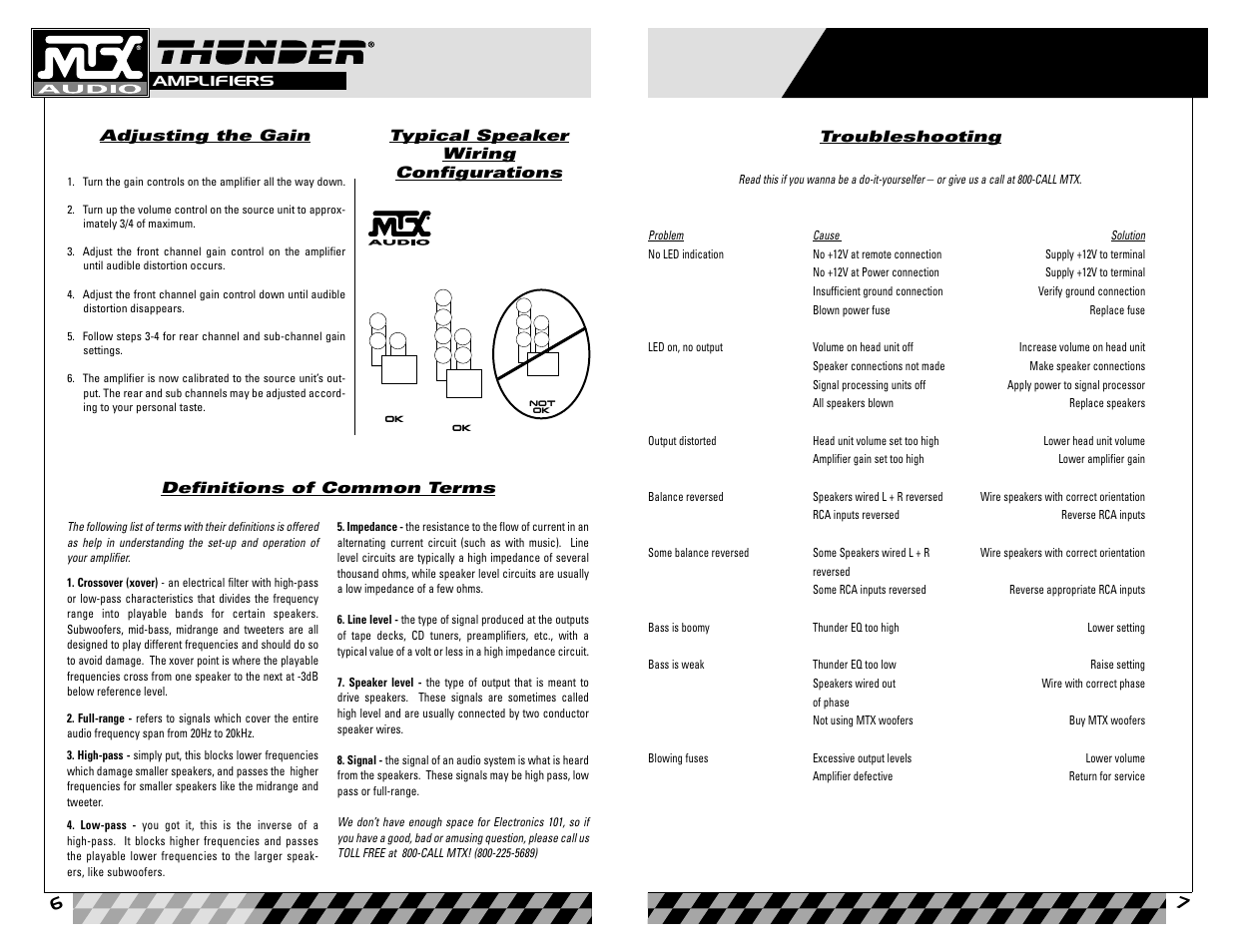 Adjusting the gain, Troubleshooting | MTX Audio 4405 User Manual | Page 4 / 15