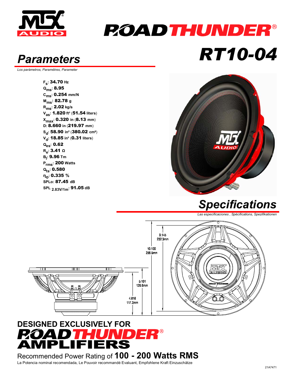 MTX Audio Road Thunder RT10-04 User Manual | 4 pages