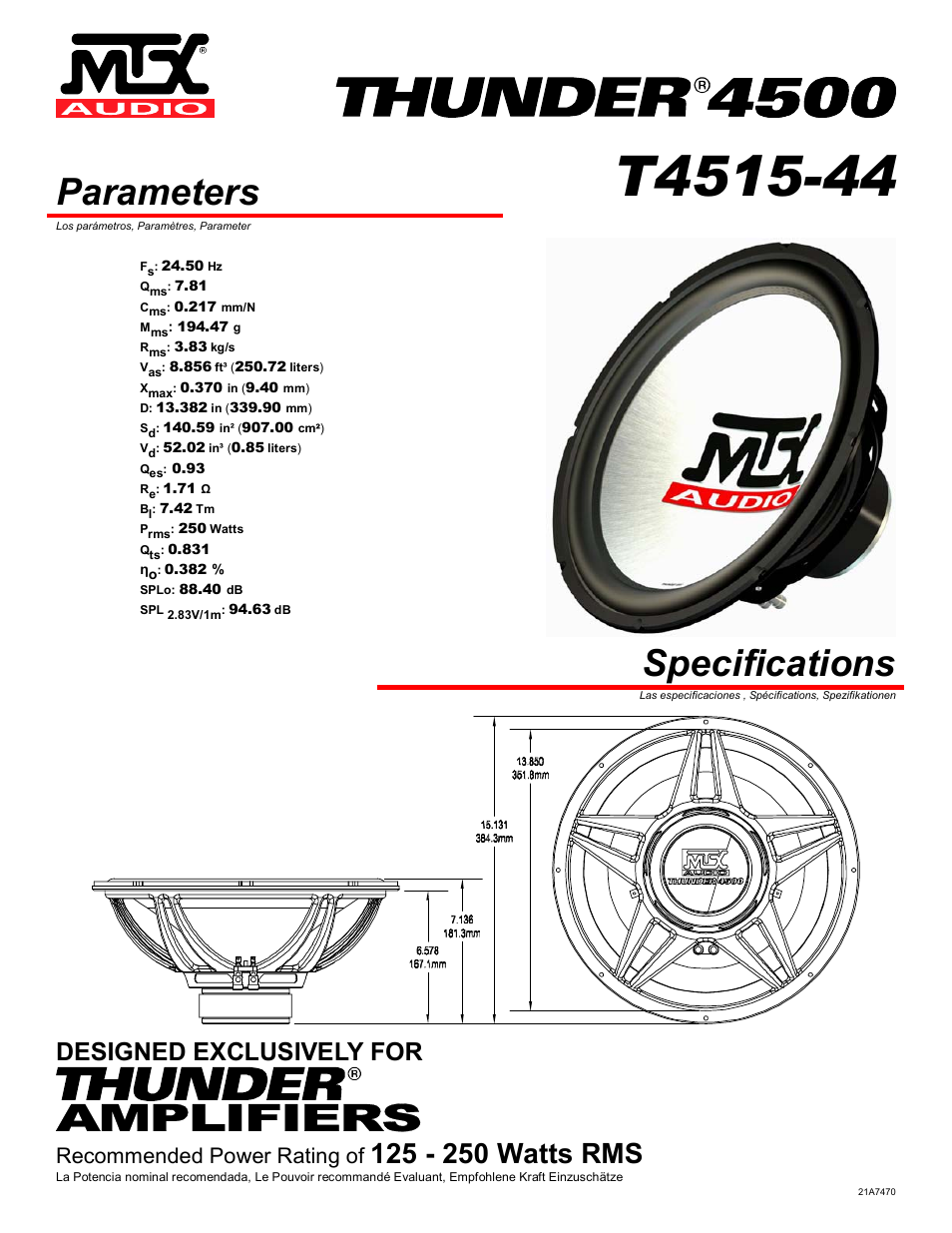 MTX Audio Thunder T4515-44 User Manual | 4 pages