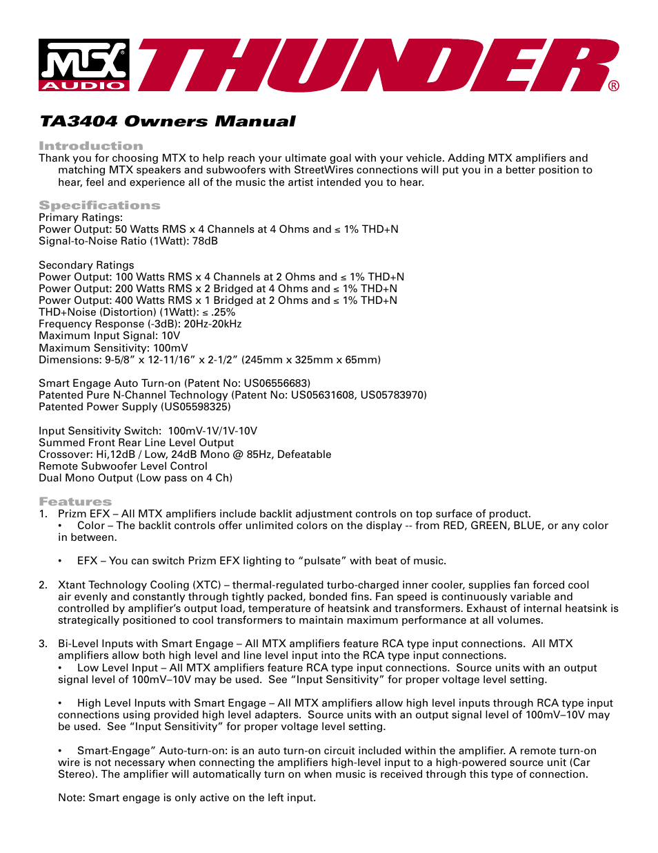 MTX Audio TA3404 User Manual | 5 pages