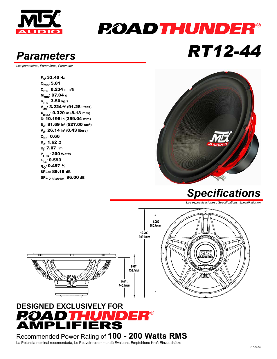 MTX Audio RoadThunder RT12-44 User Manual | 4 pages