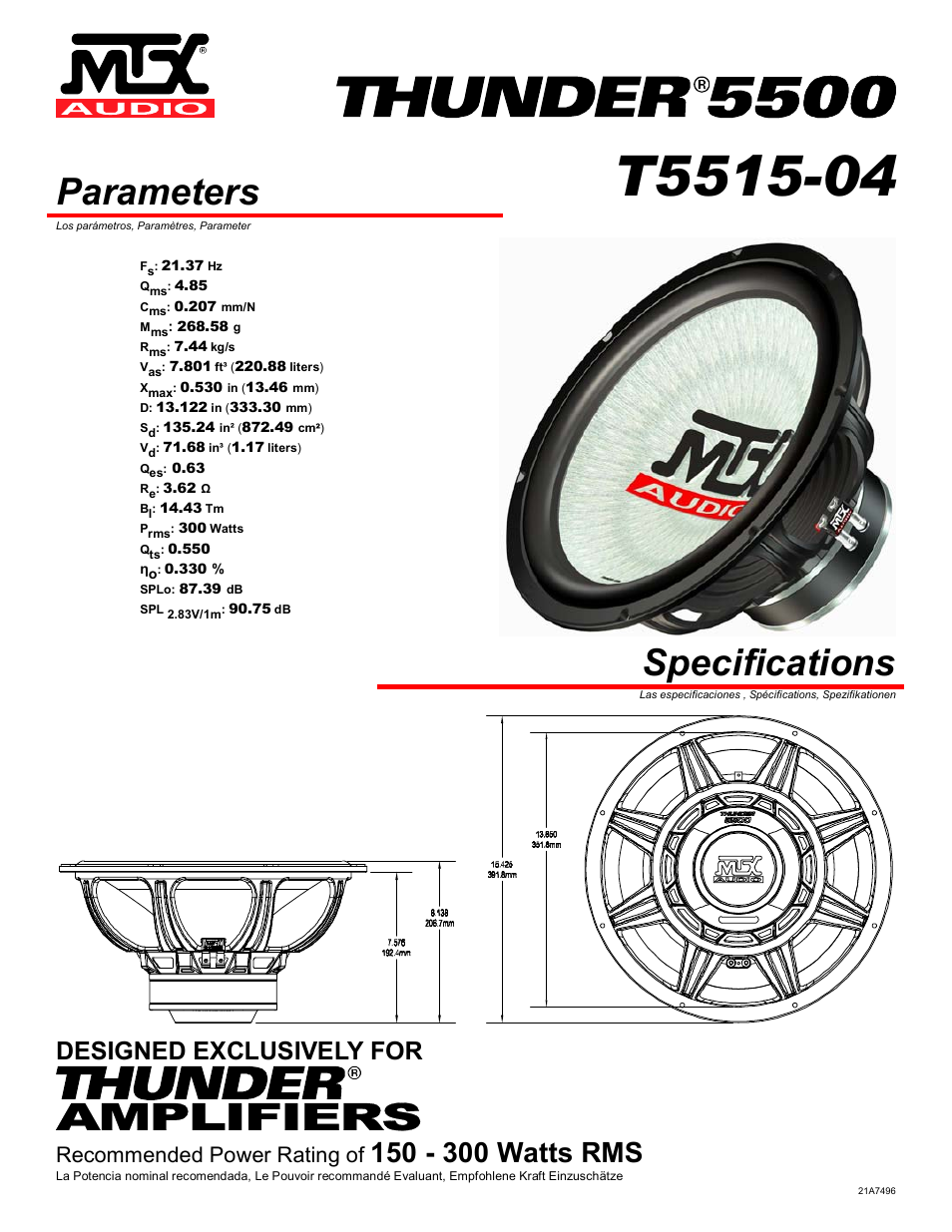 MTX Audio Thunder T5515-04 User Manual | 4 pages