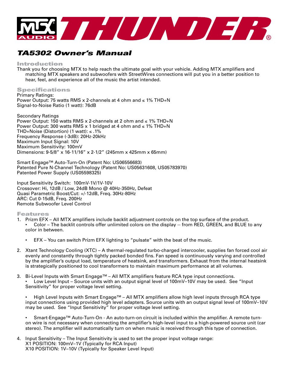 MTX Audio TA5302 User Manual | 6 pages