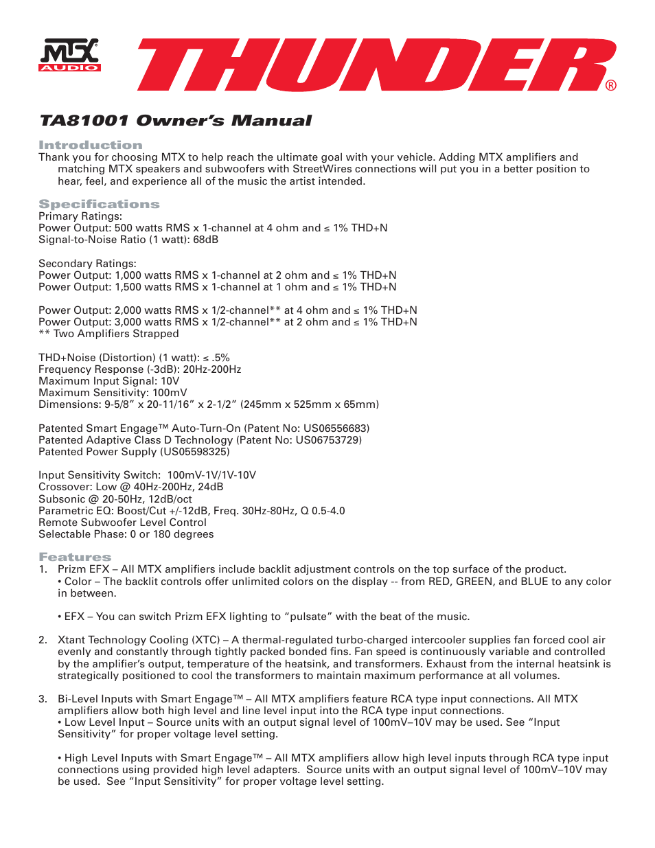 MTX Audio TA81001 User Manual | 6 pages