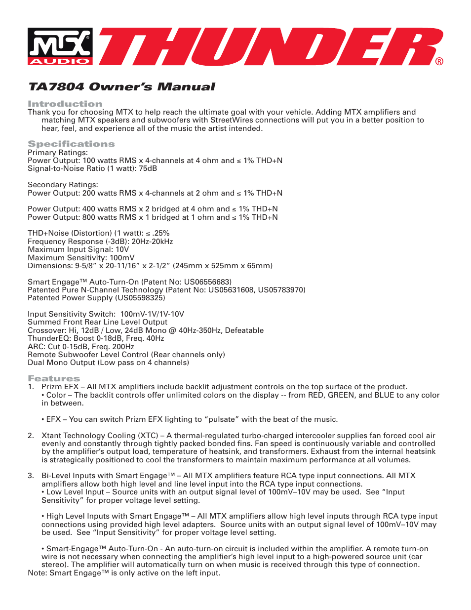 MTX Audio TA7804 User Manual | 6 pages