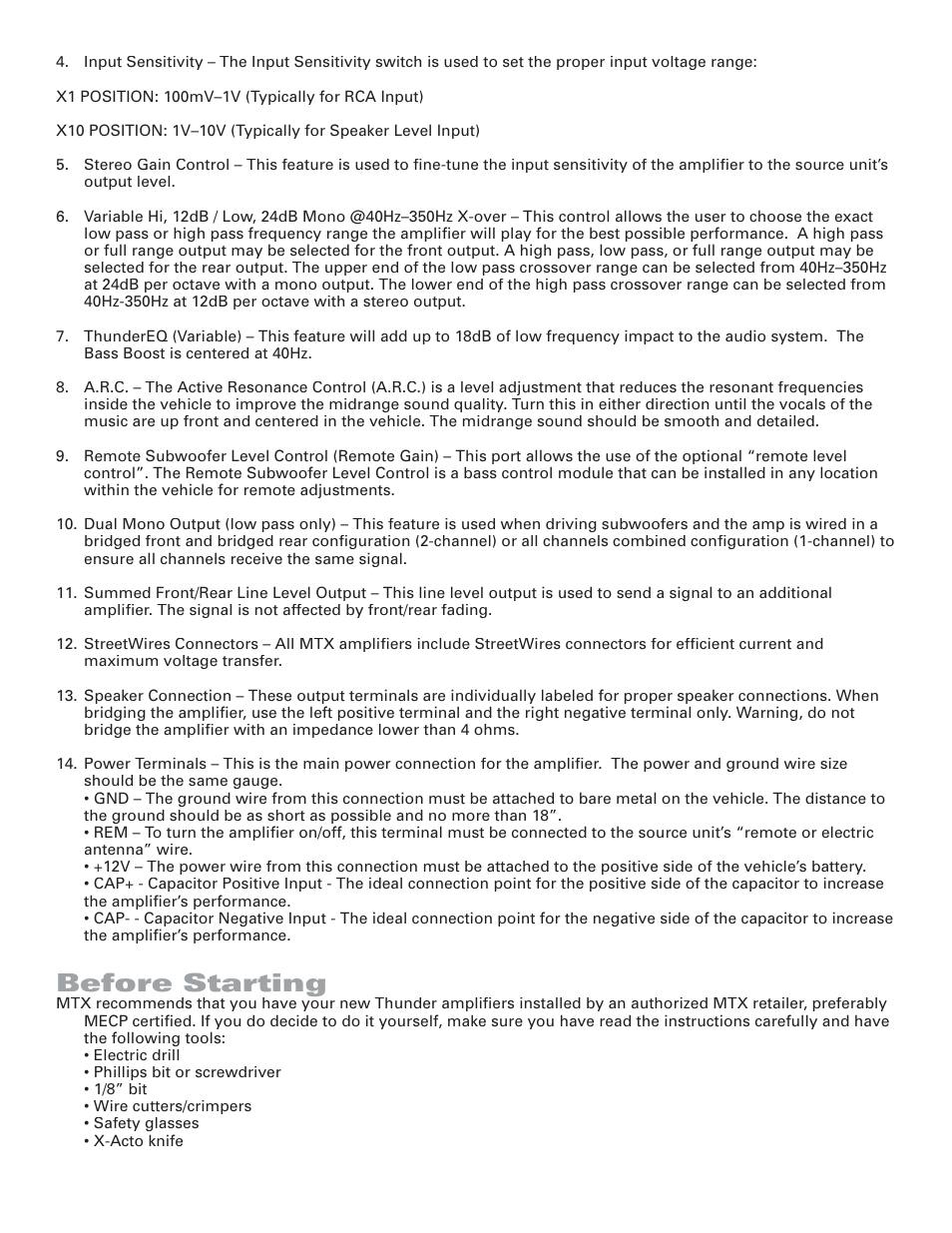 Before starting | MTX Audio TA7804 User Manual | Page 2 / 6