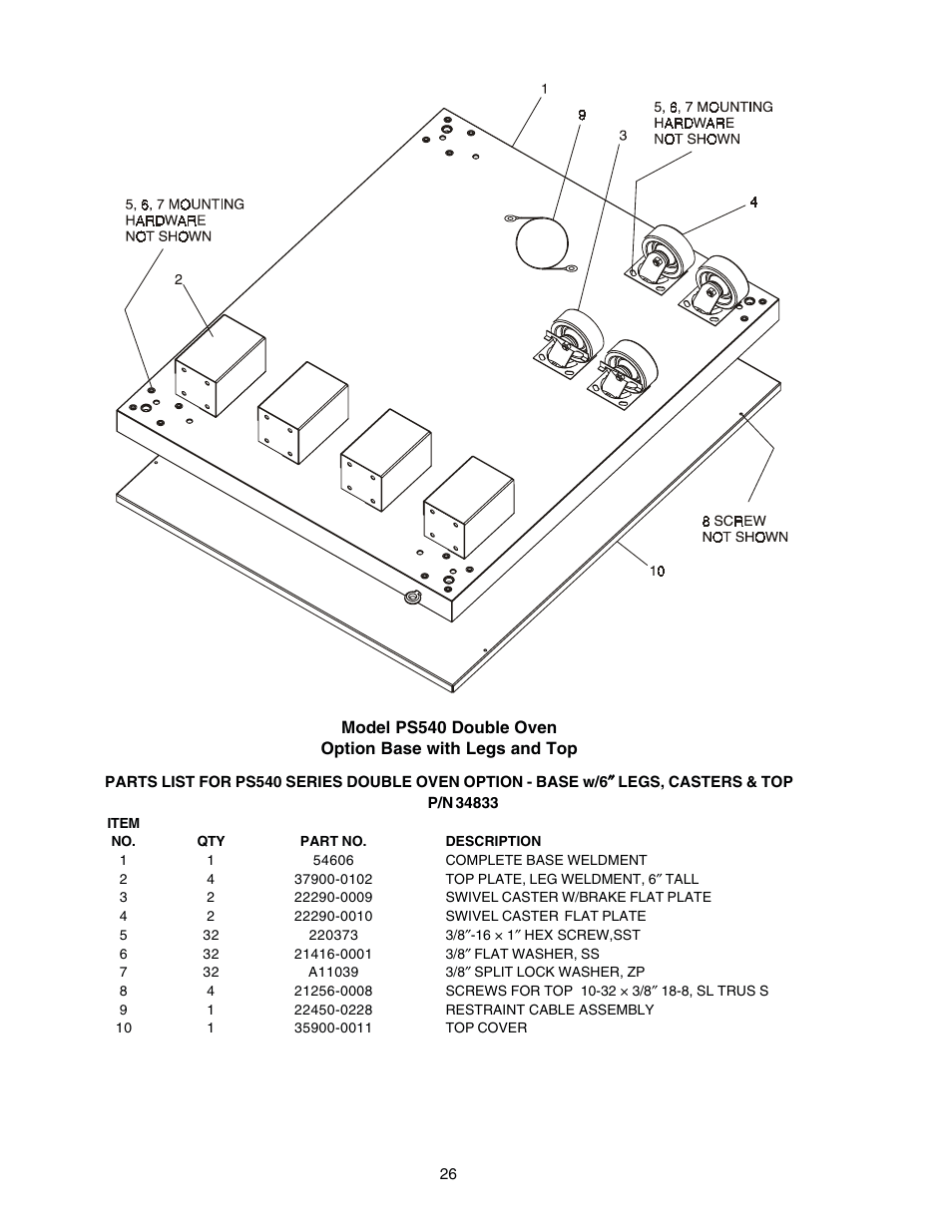 Ps540g double oven option base kit | Middleby Cooking Systems Group Gas Fired PS540G User Manual | Page 26 / 40
