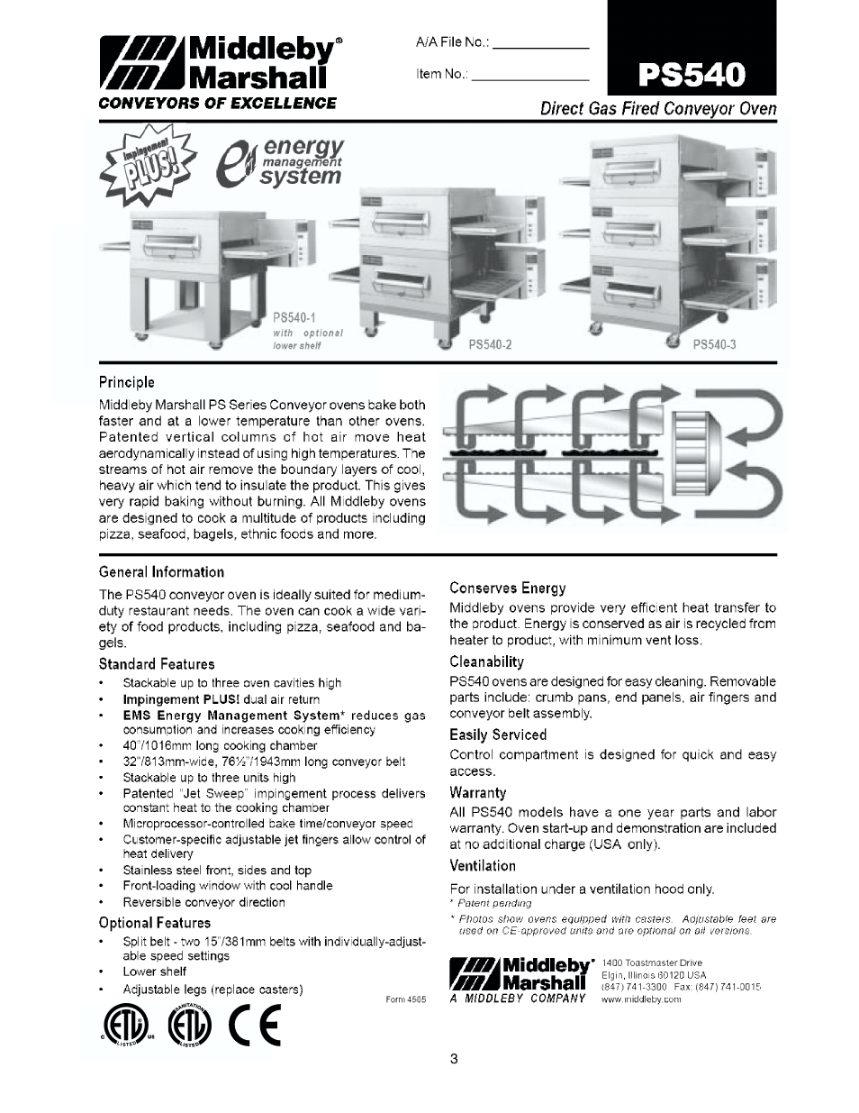 Spec sheet | Middleby Cooking Systems Group Gas Fired PS540G User Manual | Page 3 / 40