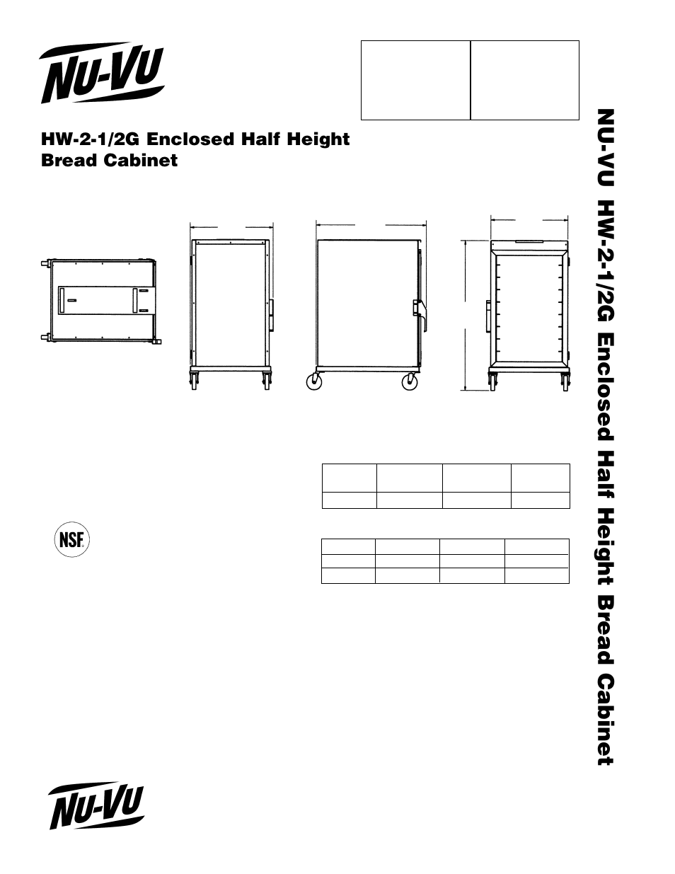 Hw-2-1/2g enclosed half height br ead cabinet, Hw-2-1/2g enclosed half height bread cabinet, Nu-vu | Food service systems | Middleby Cooking Systems Group Bread Cabinet HW-2-1/2G User Manual | Page 2 / 2