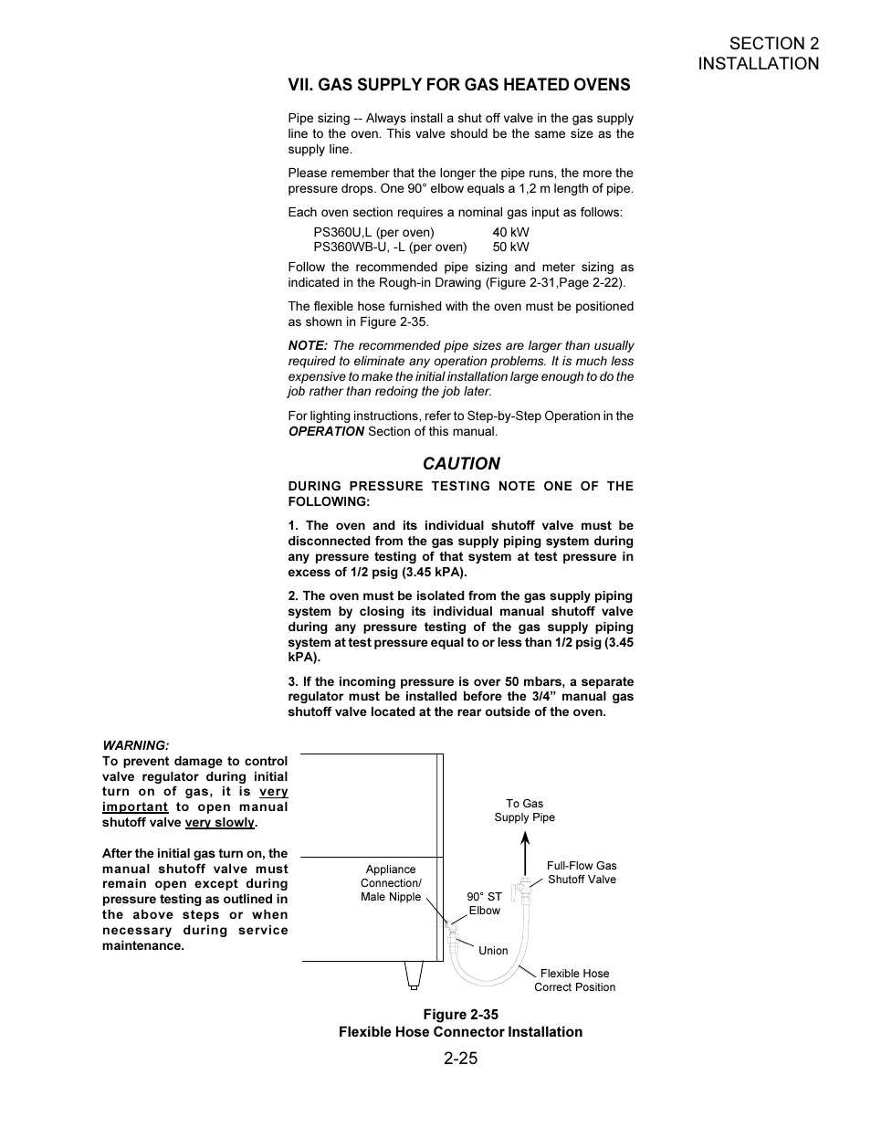 Vii. gas supply for gas heated ovens, Caution | Middleby Cooking Systems Group PS360/PS360WB User Manual | Page 39 / 80
