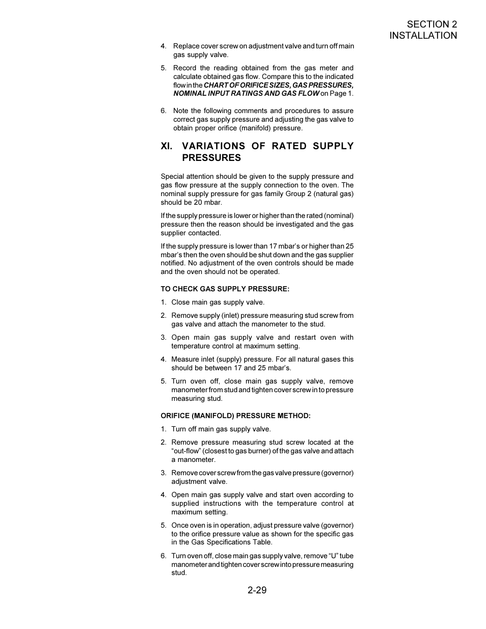 Xi. variations of rated supply pressures | Middleby Cooking Systems Group PS360/PS360WB User Manual | Page 43 / 80