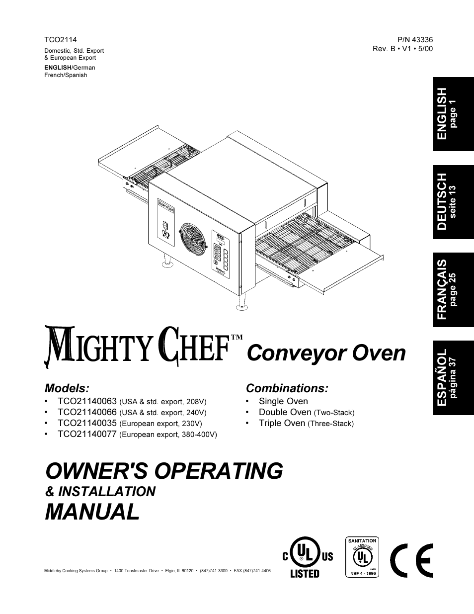 Middleby Cooking Systems Group TCO21140063 User Manual | 12 pages