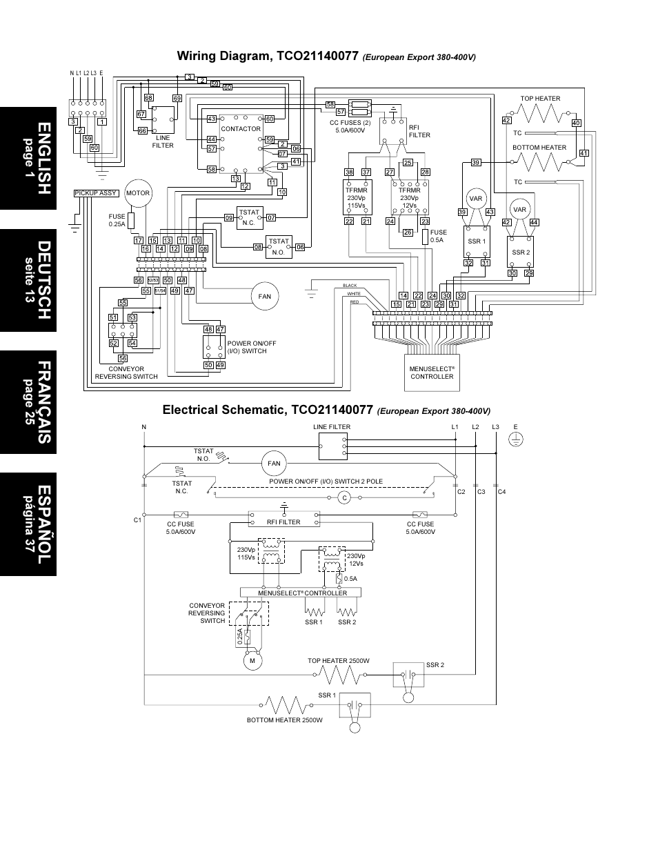 English français español, Deutsch, Seite 13 | Middleby Cooking Systems Group TCO21140063 User Manual | Page 12 / 12