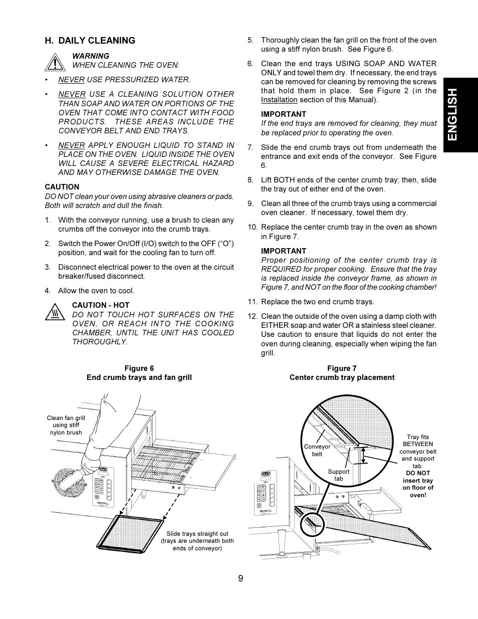 English, 9h. daily cleaning | Middleby Cooking Systems Group TCO21140063 User Manual | Page 9 / 12