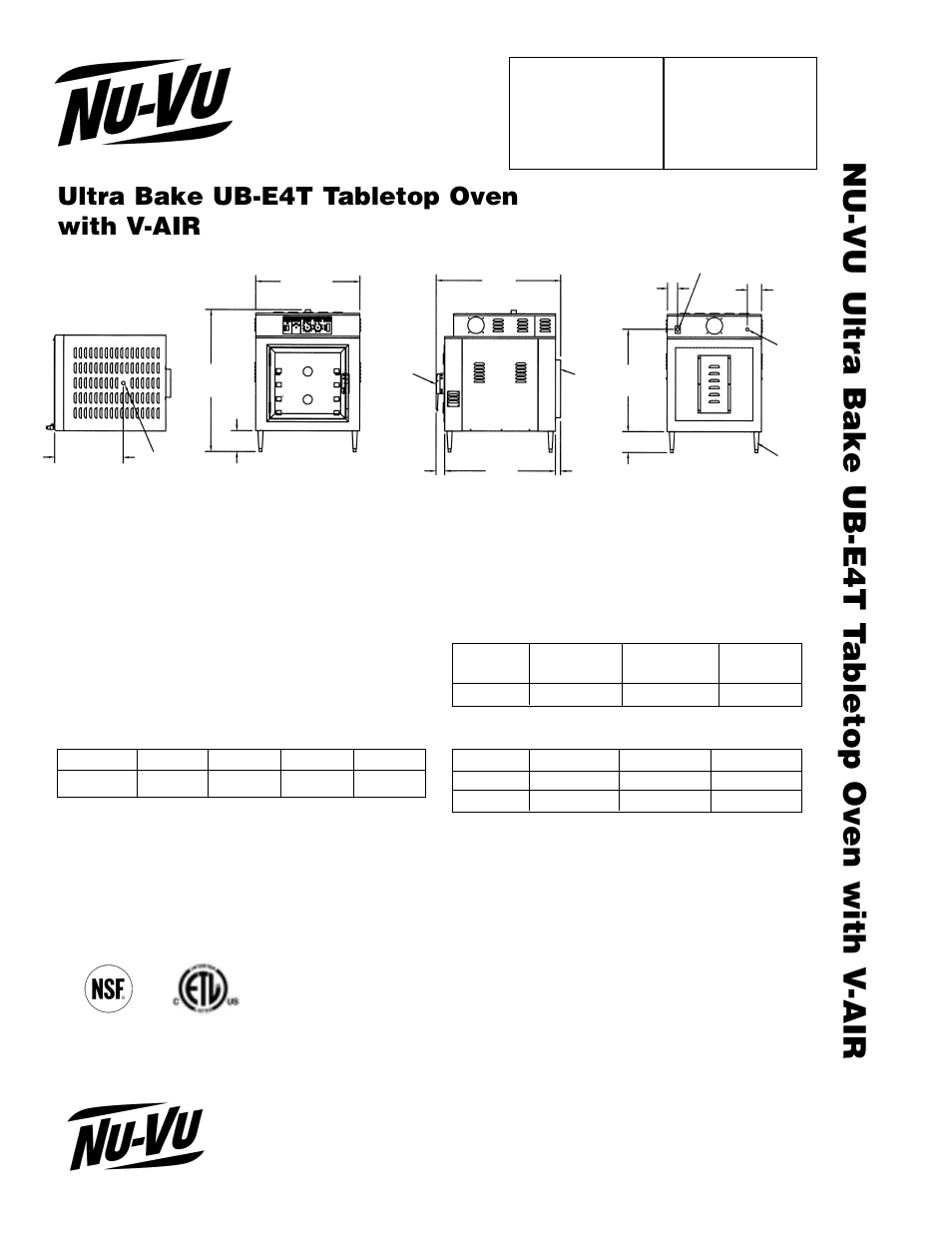 Ultra bake ub-e4t t abletop oven with v -air, Ultra bake ub-e4t tabletop oven with v-air, Nu-vu | Food service systems, Approval / stamp | Middleby Cooking Systems Group UB-E4T User Manual | Page 2 / 2