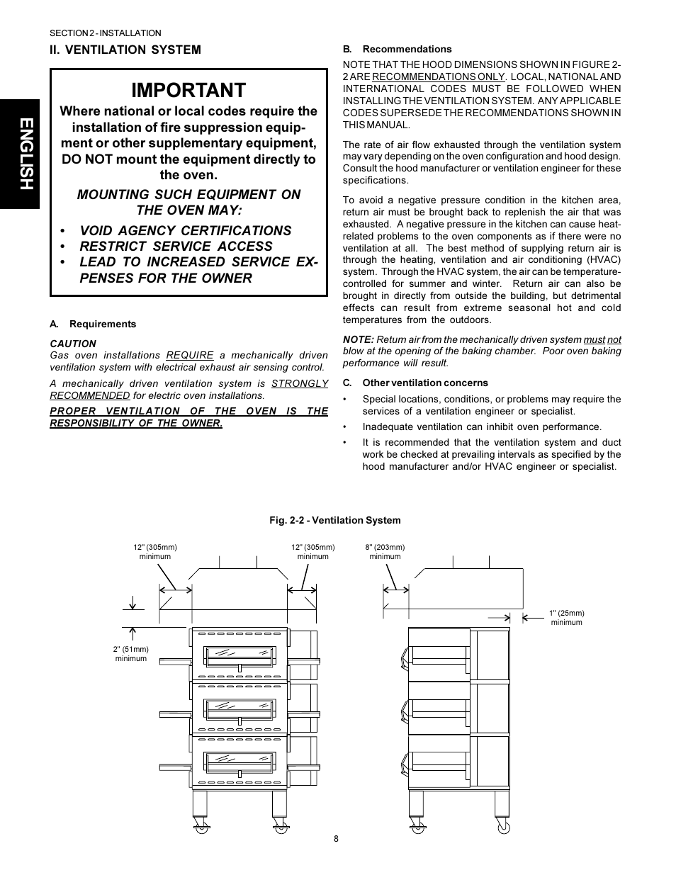 Important, English | Middleby Cooking Systems Group PS536 User Manual | Page 8 / 28