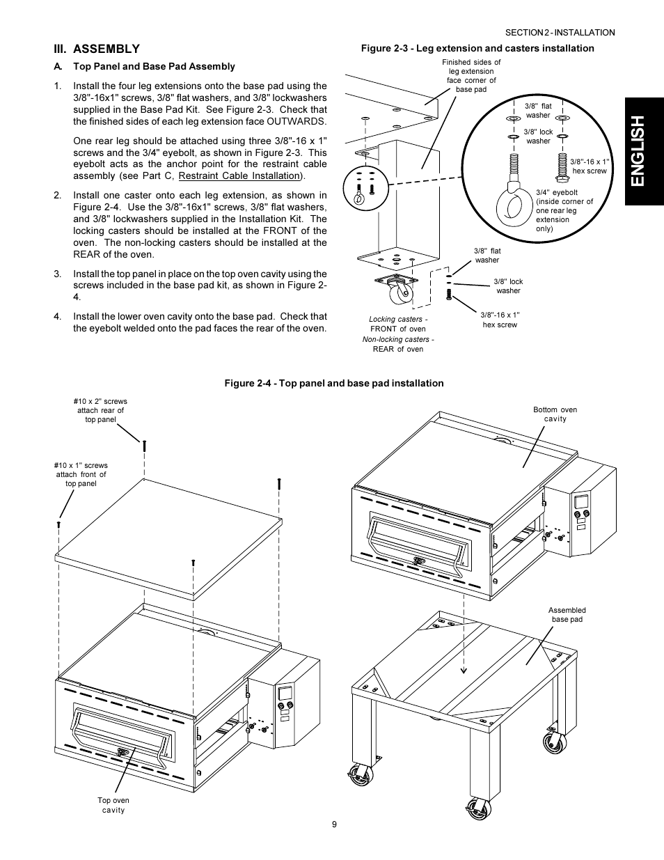 English, Iii. assembly | Middleby Cooking Systems Group PS536 User Manual | Page 9 / 28
