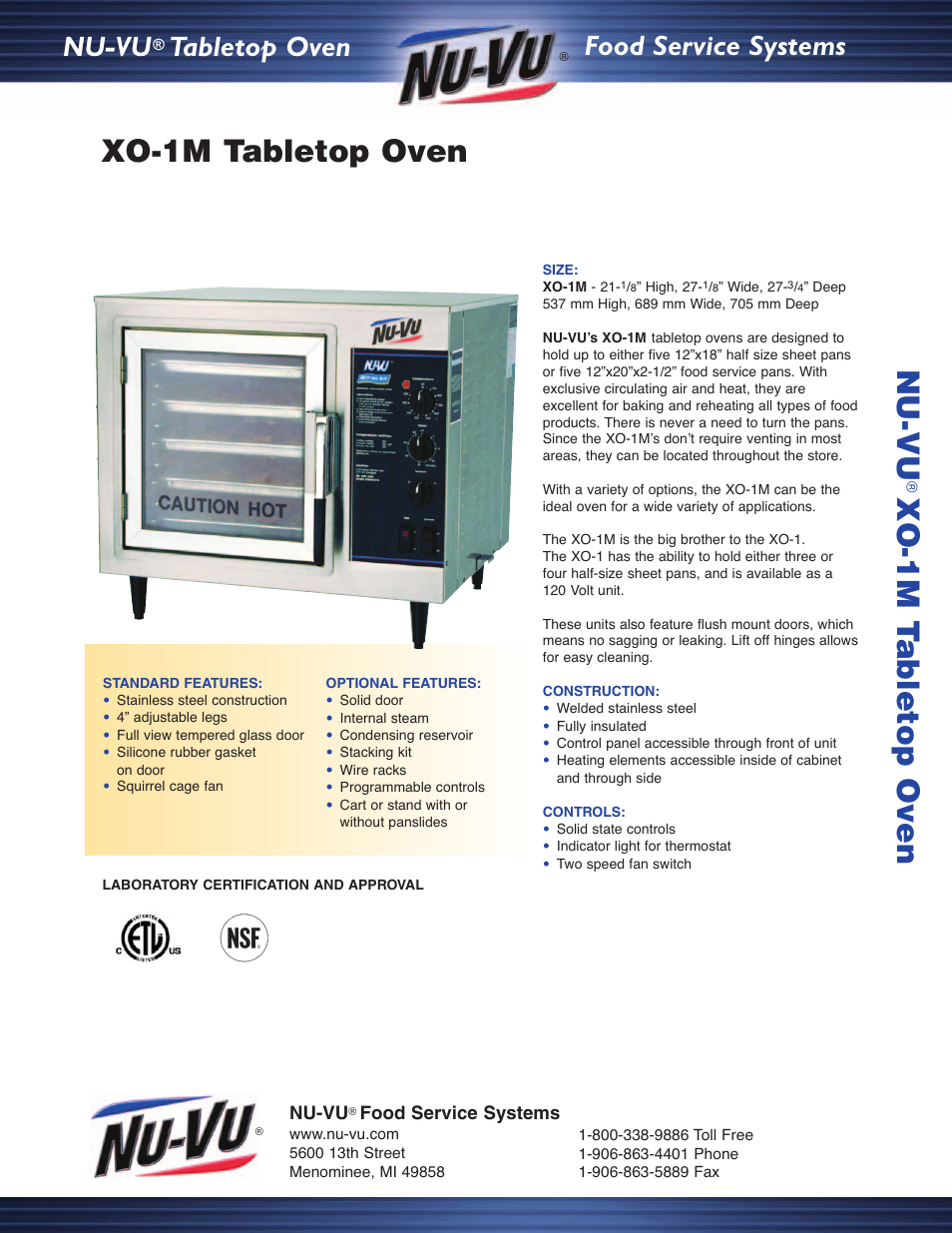 Middleby Cooking Systems Group XO-1M User Manual | 2 pages