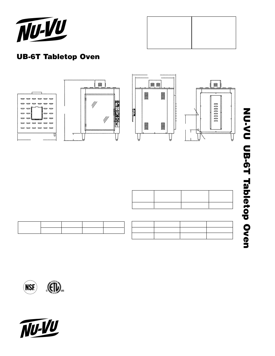 Ub-6t t abletop oven, Ub-6t tabletop oven, Nu-vu | Food service systems, Approval / stamp | Middleby Cooking Systems Group UB-6T User Manual | Page 2 / 2