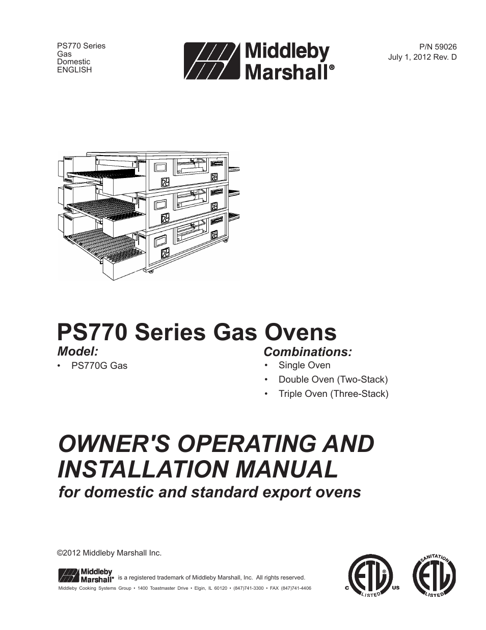 Middleby Cooking Systems Group Gas Oven PS770 User Manual | 24 pages