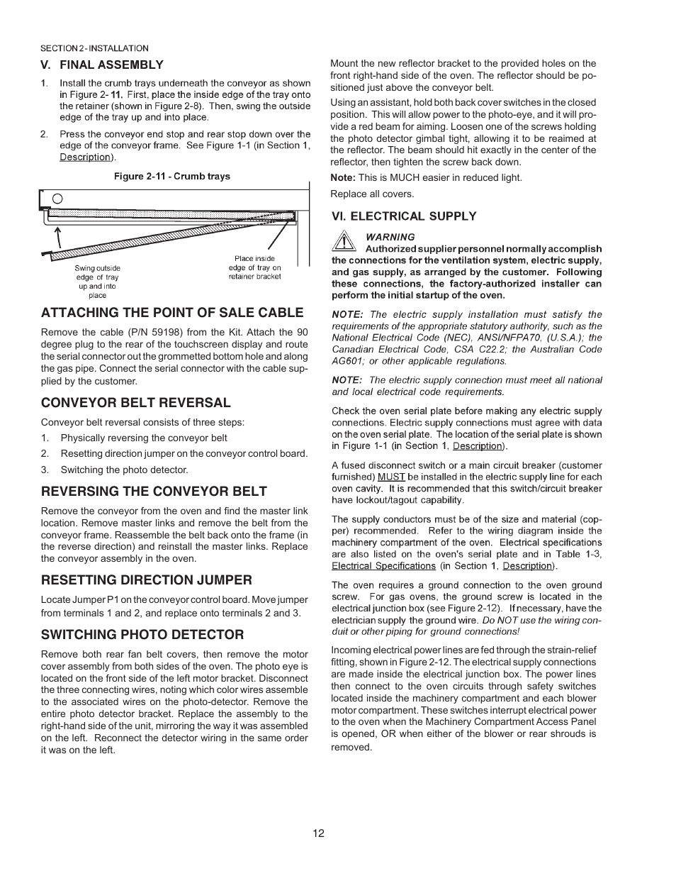 Attaching the point of sale cable, Conveyor belt reversal, Reversing the conveyor belt | Resetting direction jumper, Switching photo detector | Middleby Cooking Systems Group Gas Oven PS770 User Manual | Page 12 / 24