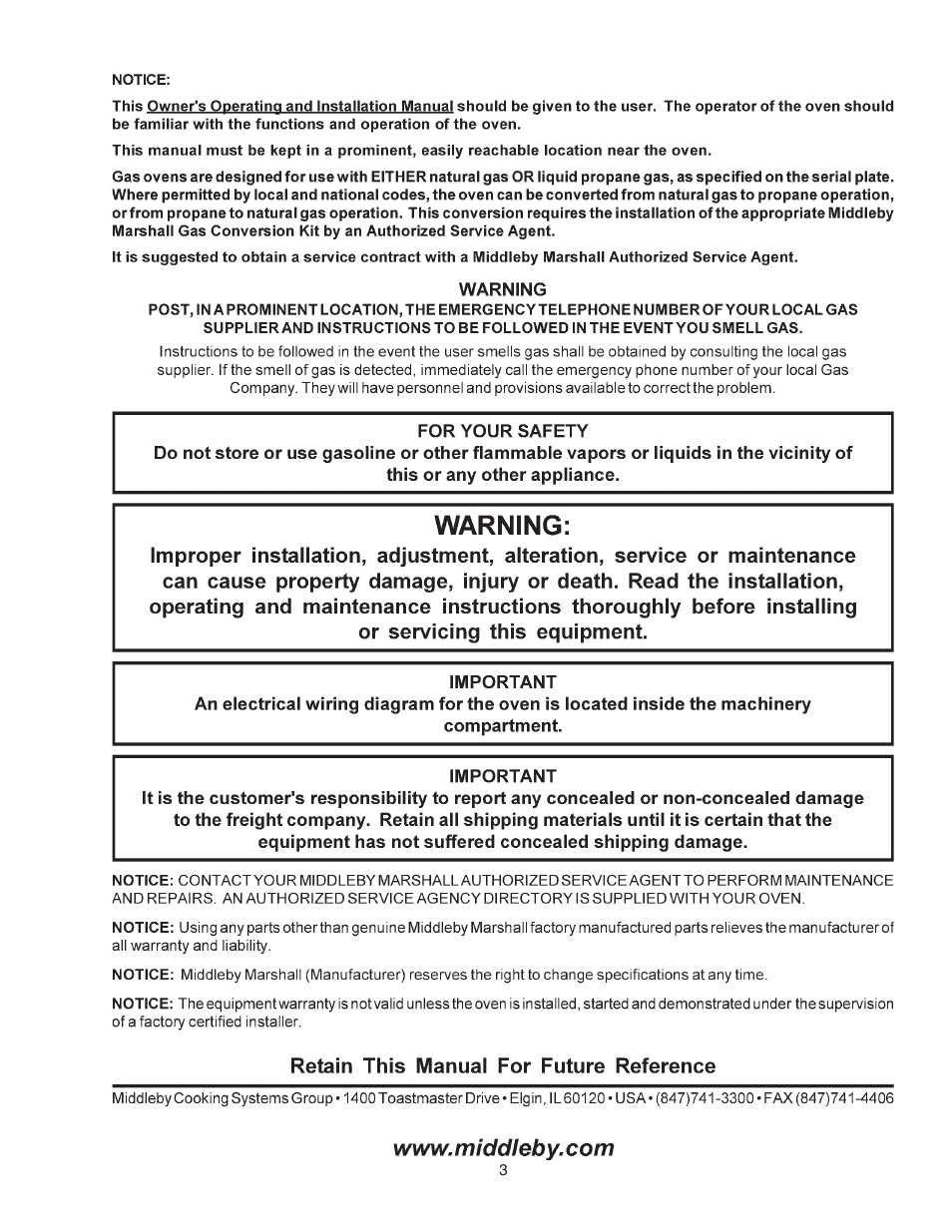 Middleby Cooking Systems Group Gas Oven PS770 User Manual | Page 3 / 24