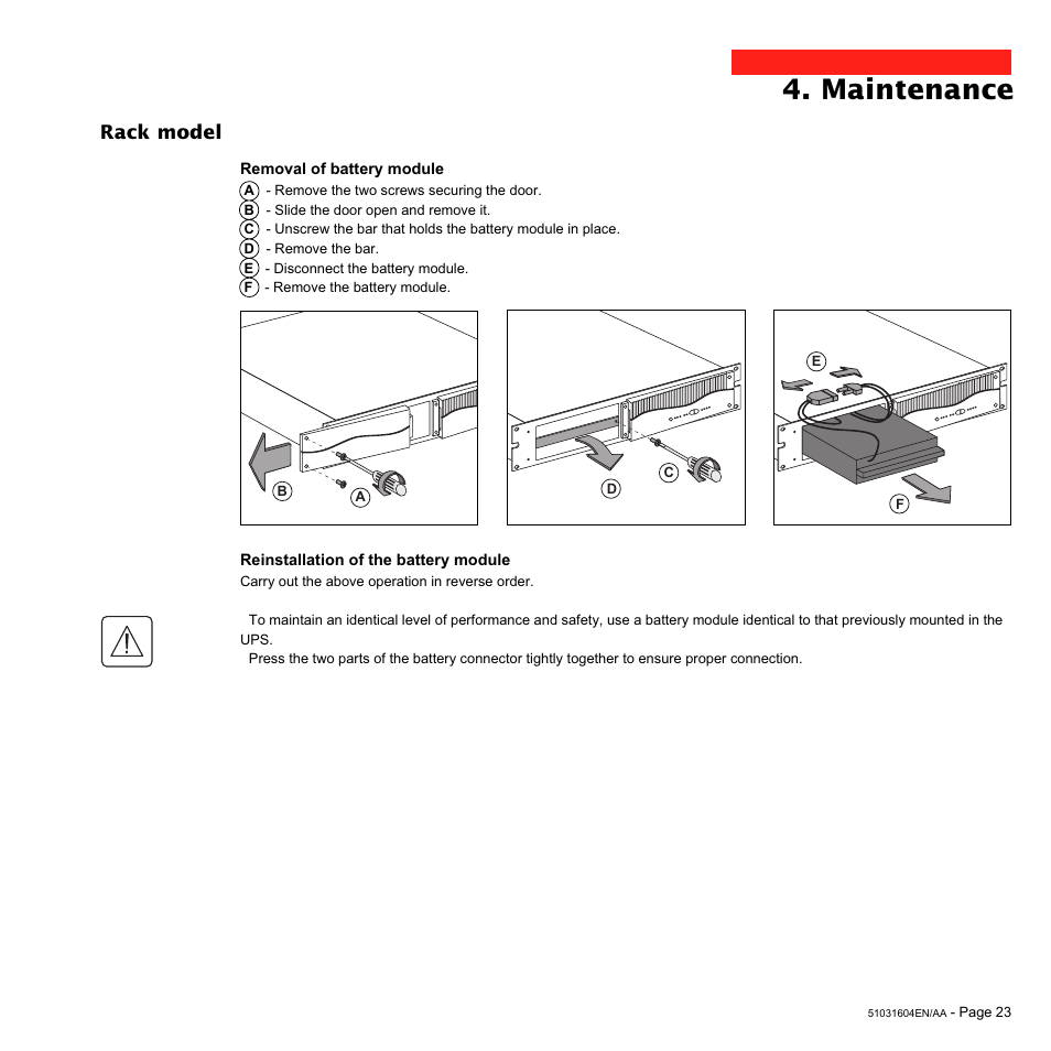 Maintenance, Rack model | MGE UPS Systems Pulsar EX 1500 User Manual | Page 23 / 28