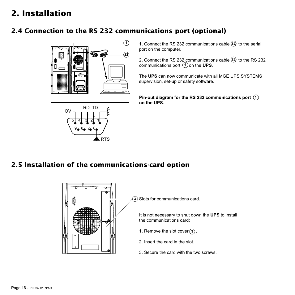 Installation | MGE UPS Systems 12 kVA User Manual | Page 16 / 32