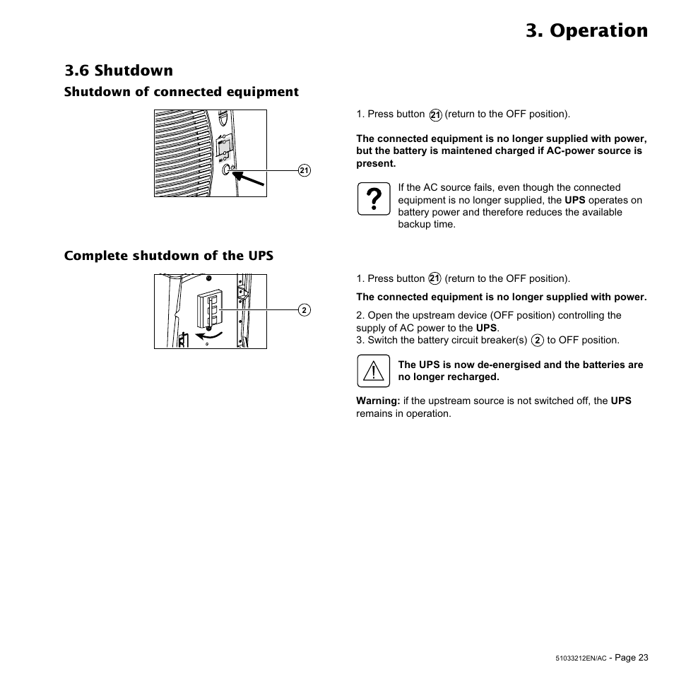 Operation, 6 shutdown | MGE UPS Systems 12 kVA User Manual | Page 23 / 32