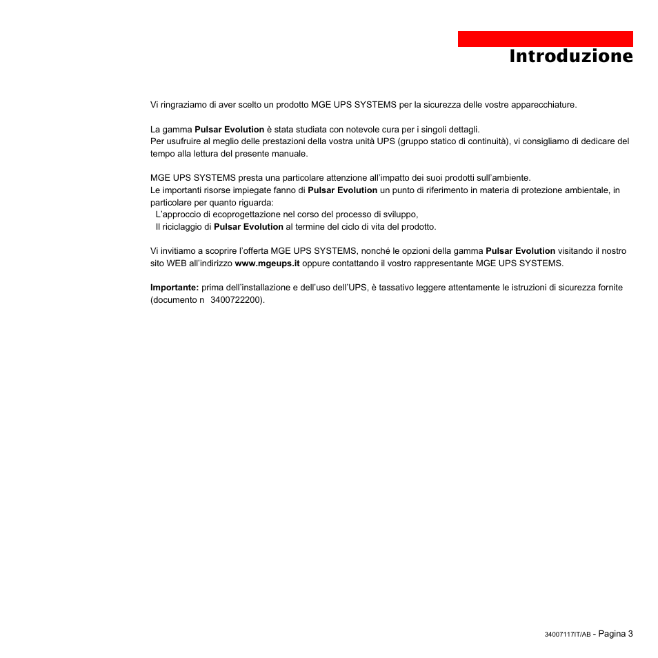 Introduzione | MGE UPS Systems 800 Rack User Manual | Page 100 / 196