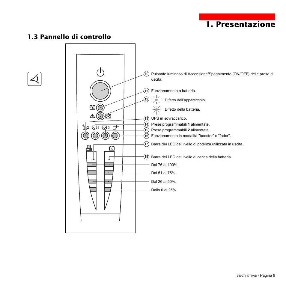 Presentazione, 3 pannello di controllo | MGE UPS Systems 800 Rack User Manual | Page 106 / 196