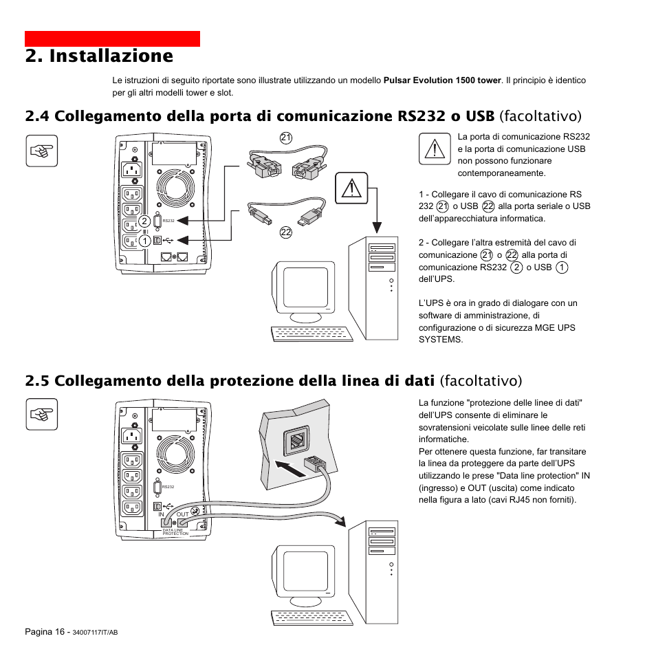 Installazione | MGE UPS Systems 800 Rack User Manual | Page 113 / 196