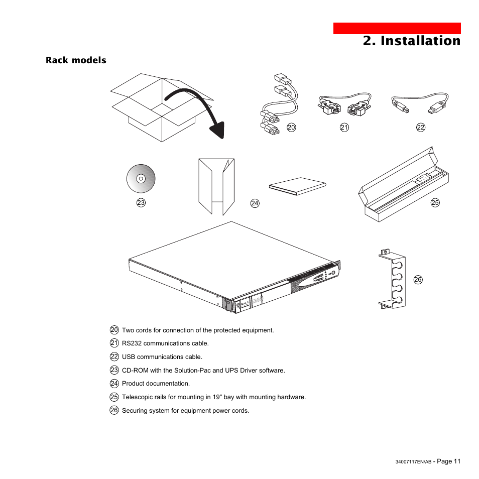 Installation, Rack models | MGE UPS Systems 800 Rack User Manual | Page 12 / 196