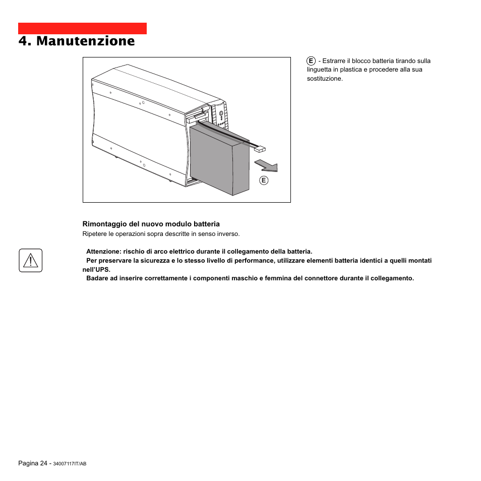 Manutenzione | MGE UPS Systems 800 Rack User Manual | Page 121 / 196