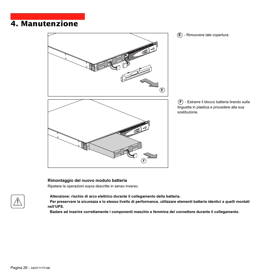 Manutenzione | MGE UPS Systems 800 Rack User Manual | Page 123 / 196