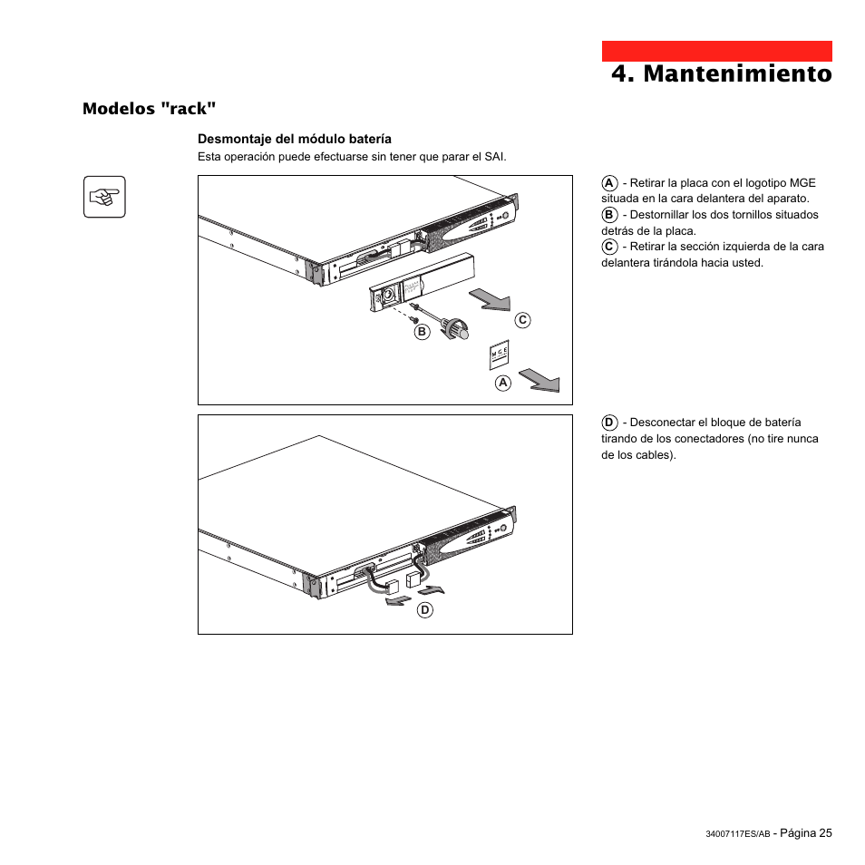 Mantenimiento, Modelos "rack | MGE UPS Systems 800 Rack User Manual | Page 154 / 196