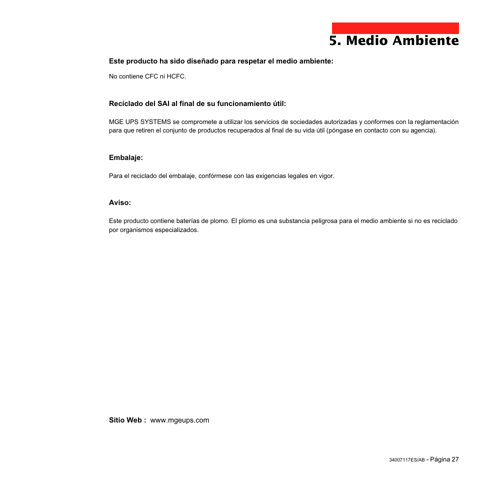 Medio ambiente | MGE UPS Systems 800 Rack User Manual | Page 156 / 196