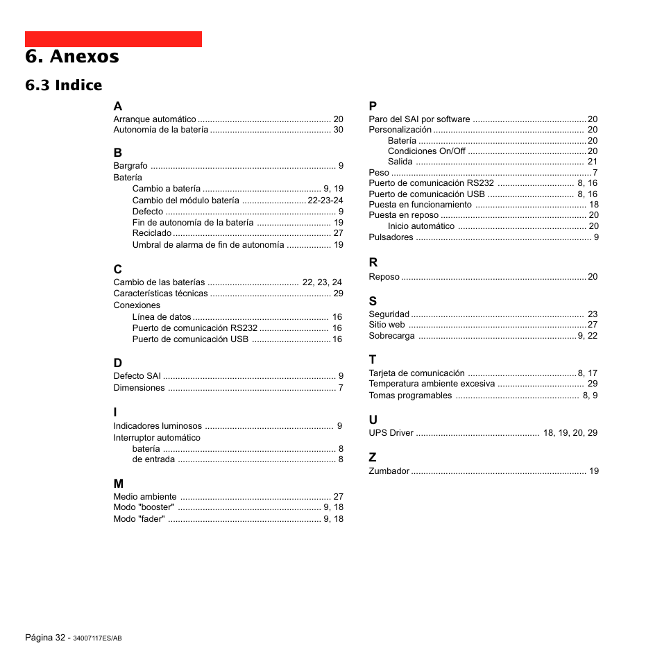 Anexos, 3 indice | MGE UPS Systems 800 Rack User Manual | Page 161 / 196