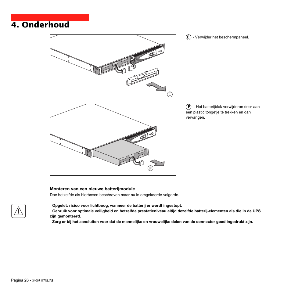 Onderhoud | MGE UPS Systems 800 Rack User Manual | Page 187 / 196