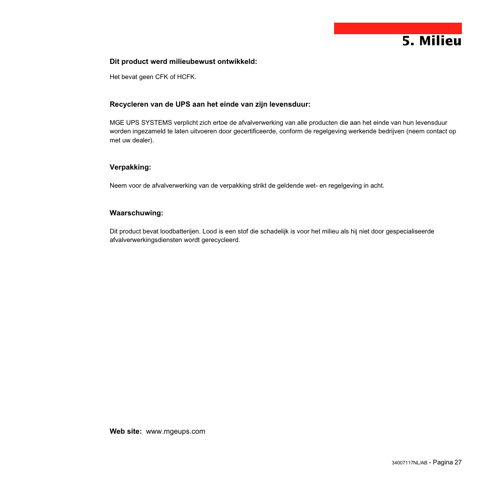 Milieu | MGE UPS Systems 800 Rack User Manual | Page 188 / 196