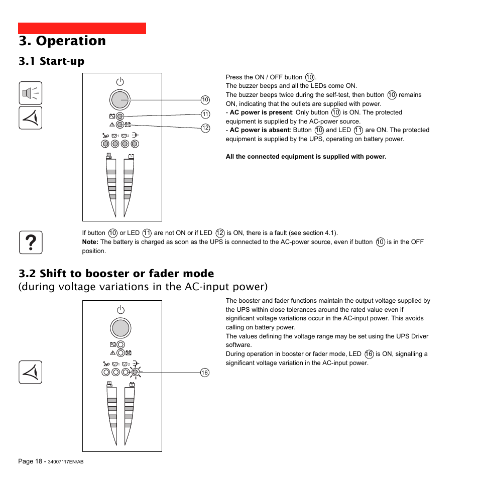 Operation, 1 start-up | MGE UPS Systems 800 Rack User Manual | Page 19 / 196