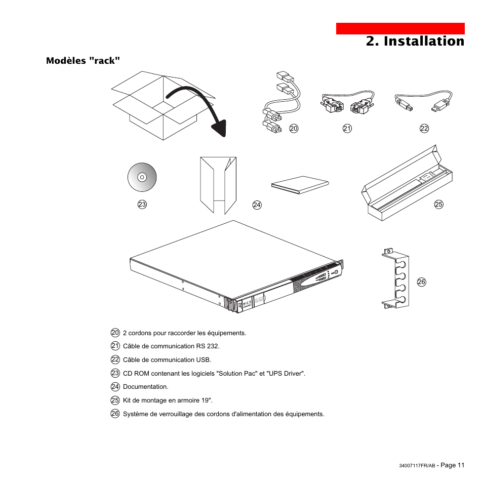 Installation, Modèles "rack | MGE UPS Systems 800 Rack User Manual | Page 44 / 196