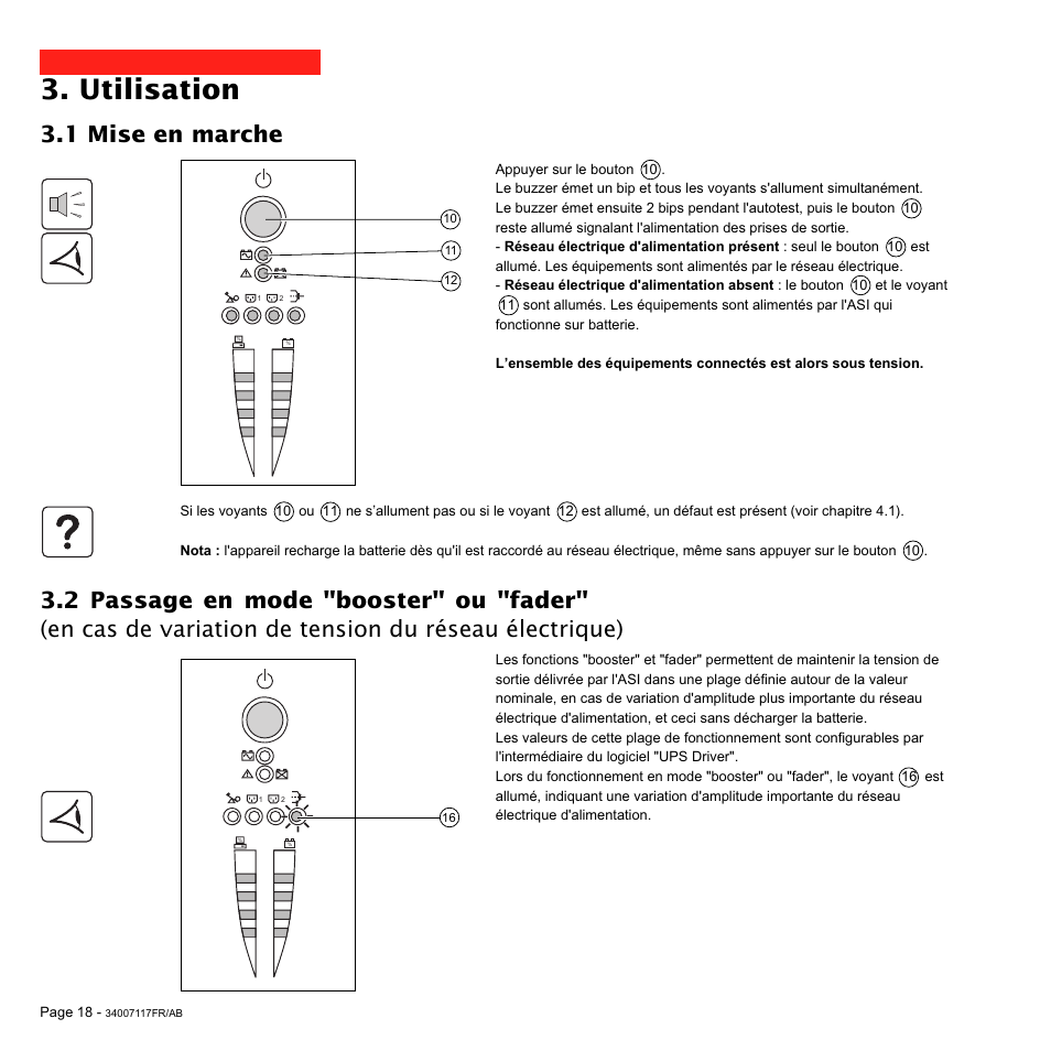 Utilisation, 1 mise en marche | MGE UPS Systems 800 Rack User Manual | Page 51 / 196