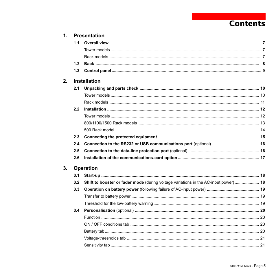 MGE UPS Systems 800 Rack User Manual | Page 6 / 196