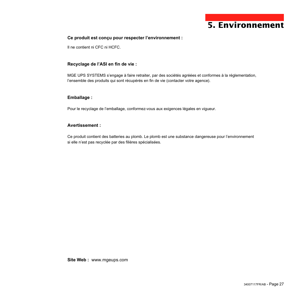 Environnement | MGE UPS Systems 800 Rack User Manual | Page 60 / 196