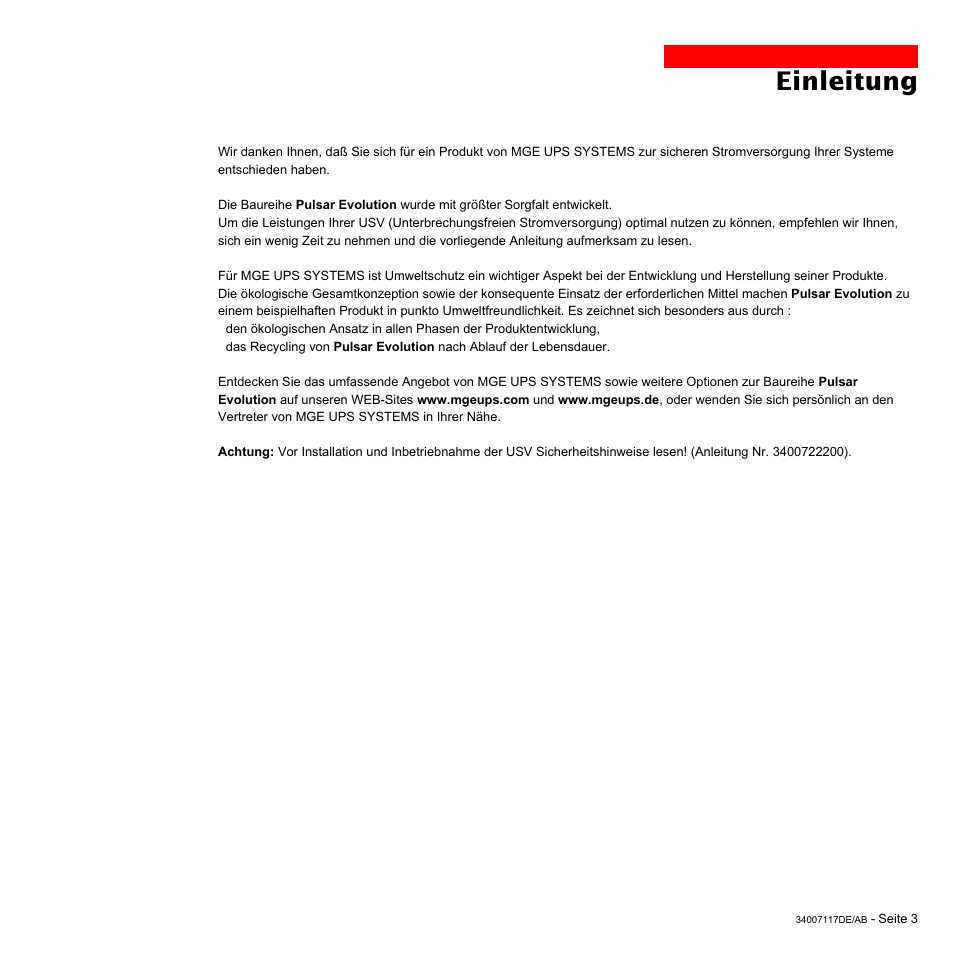 Einleitung | MGE UPS Systems 800 Rack User Manual | Page 68 / 196