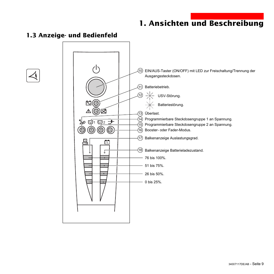 Ansichten und beschreibung, 3 anzeige- und bedienfeld | MGE UPS Systems 800 Rack User Manual | Page 74 / 196