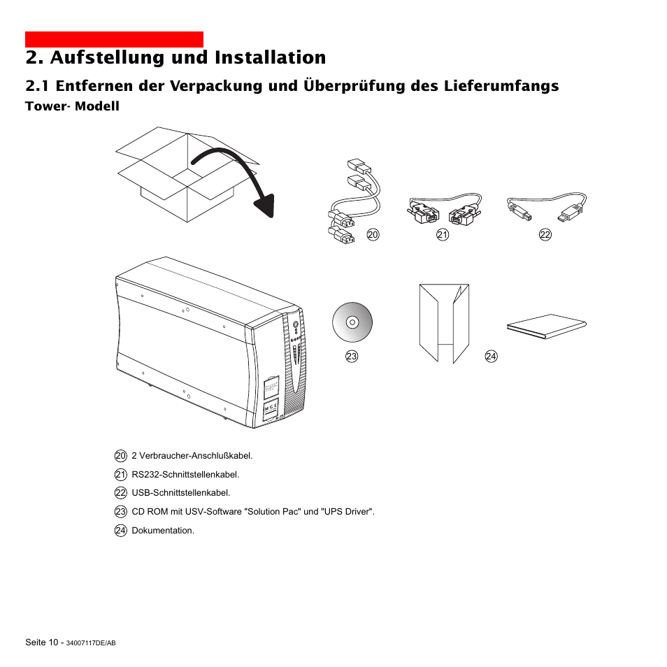 Aufstellung und installation, Tower- modell | MGE UPS Systems 800 Rack User Manual | Page 75 / 196