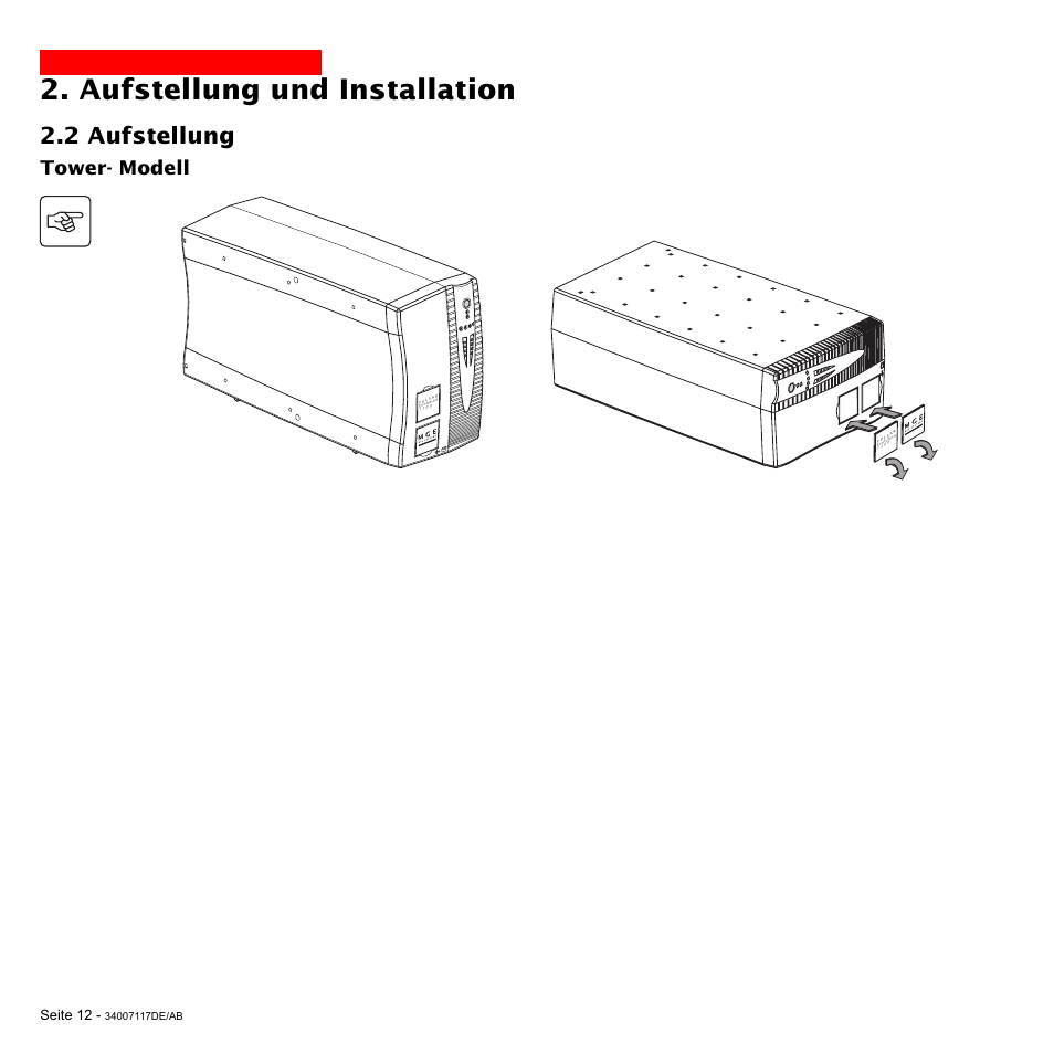 Aufstellung und installation, 2 aufstellung, Tower- modell | MGE UPS Systems 800 Rack User Manual | Page 77 / 196