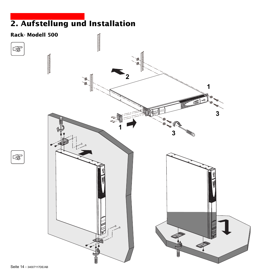 Aufstellung und installation, Rack- modell 500 | MGE UPS Systems 800 Rack User Manual | Page 79 / 196